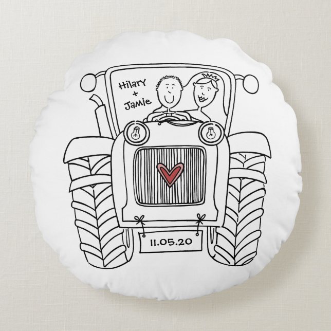 Personalized Tractor Country Farm Wedding Cushion (Front)