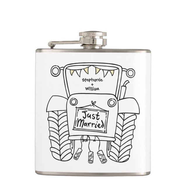 Personalized Tractor Country Wedding Gift Hip Flask (Front)