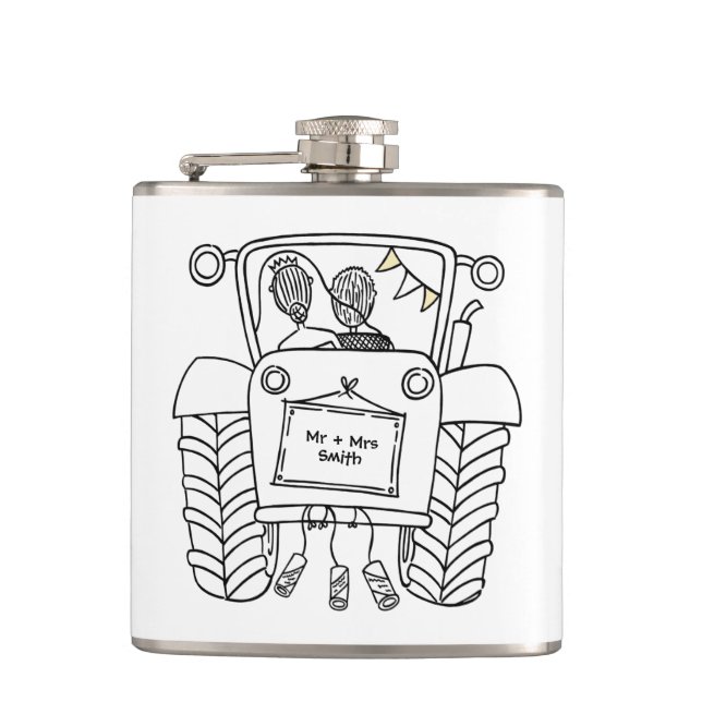 Personalized Tractor Country Wedding Gift Hip Flask (Front)