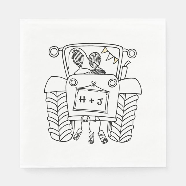 Personalized Tractor Country Wedding Paper Napkin (Front)