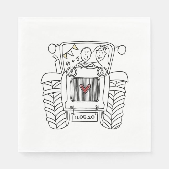 Personalized Tractor Country Wedding Paper Napkin (Front)