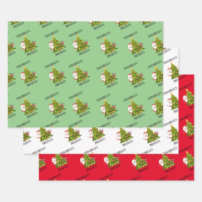 Personalized Traditional Happy Christmas Holiday Wrapping Paper Sheet (Set)