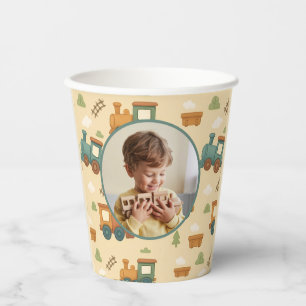 Personalized Train Birthday Photo Party Paper Cups