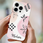Personalized Trendy Abstract Shapes Pink iPhone 13 Case<br><div class="desc">Make your phone unique with this pretty blush pink and white case decorated with an abstract floral pattern in black.
You can customize it by changing the name or making it a monogram.</div>