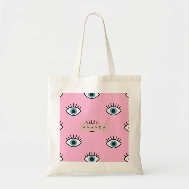 Personalized Trendy Evil Eye Pop Art Pattern Tote Bag (Front)