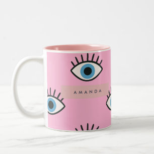 Personalized Trendy Evil Eye Pop Art Pattern Two-Tone Coffee Mug