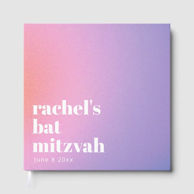 Personalized Trendy Lavender Purple Bat Mitzvah Guest Book (Front)