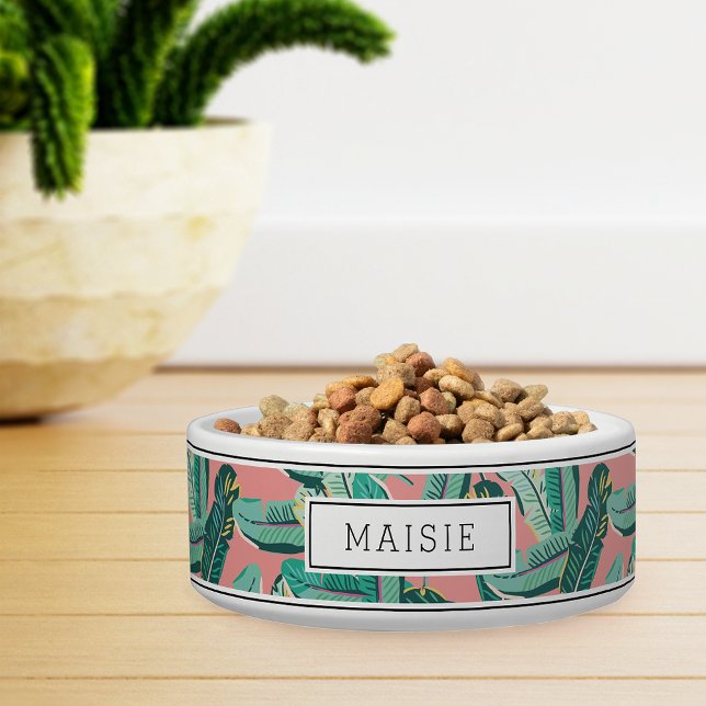 Personalized Tropical Botanical Leaf Pattern Pet Bowl (Creator Uploaded)