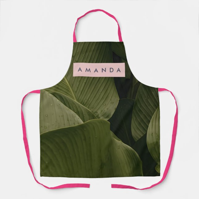 Personalized Tropical Green Leaf  Apron (Front)