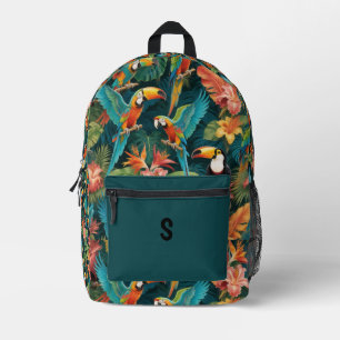 Personalized Tropical Jungle Parrot & Toucan Backp Printed Backpack