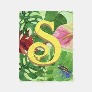 Personalized Tropical leaves Botanical jungle frog Fleece Blanket