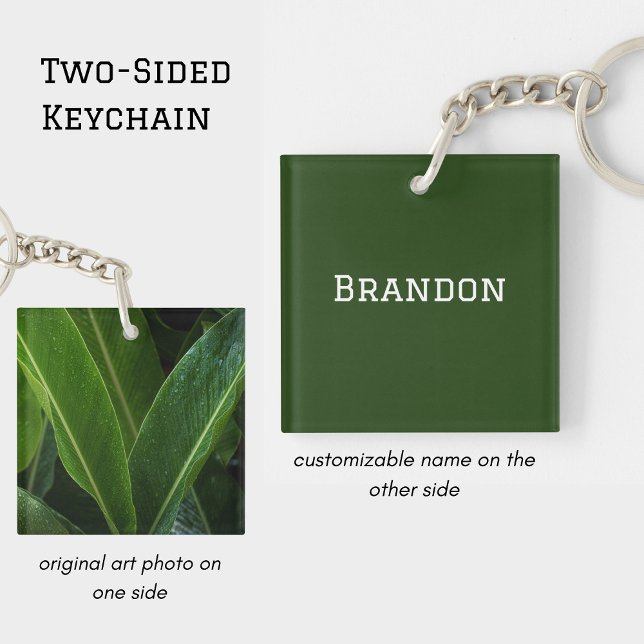 Personalized Tropical Leaves Minimal Men's Name Key Ring (Creator Uploaded)