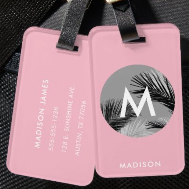 Personalized Tropical Monogram Pastel Pink Luggage Tag ("Everyday is abundantly beautiful." 
Sincerely Best Wishes from Lucky Design World)