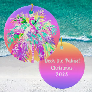 Personalized Tropical Palm Tree Flamingo Christmas Ceramic Tree Decoration