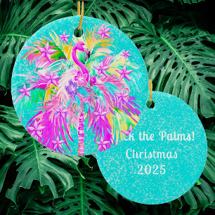 Personalized Tropical Palm Tree Flamngo Christmas Ceramic Tree Decoration