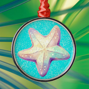 Personalized Tropical Starfish Christmas Holiday Metal Tree Decoration