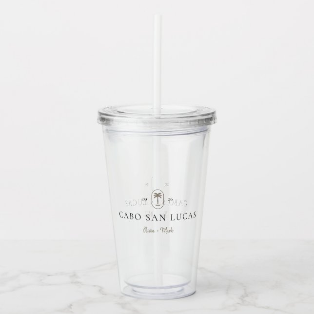Personalized Tropical Wedding Destination Weekend Acrylic Tumbler (Front)
