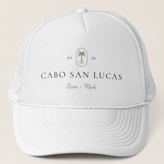 Personalized Tropical Wedding Destination Weekend Trucker Hat (Front)
