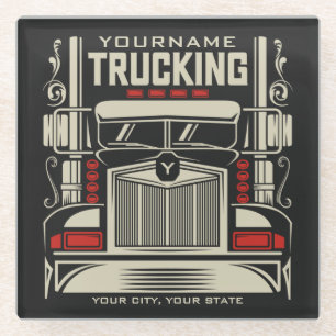 Personalized Trucking 18 Wheeler BIG RIG Trucker Glass Coaster
