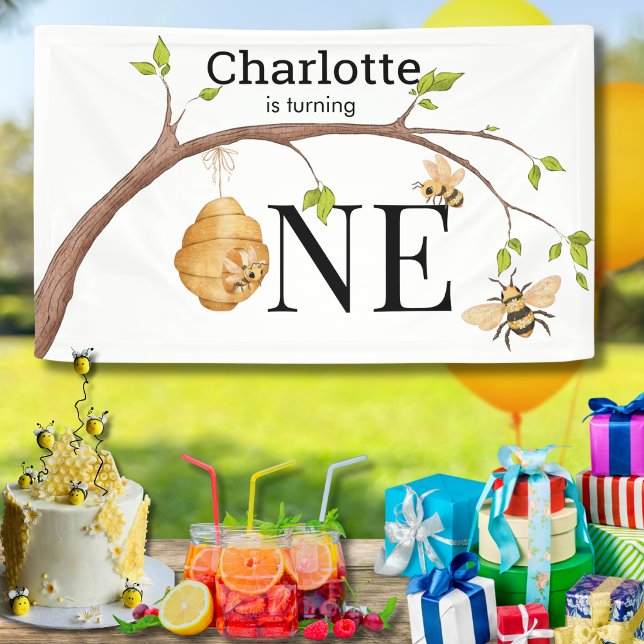 Personalized Turning One Bee Themed Birthday Party Banner (Creator Uploaded)
