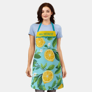 Personalized Turquoise Lemon Print Apron