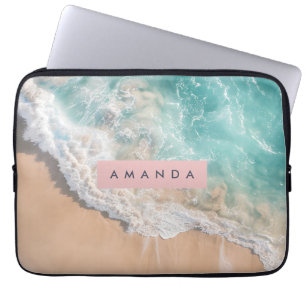 Personalized Turquoise Ocean Wave Beach Laptop Sleeve