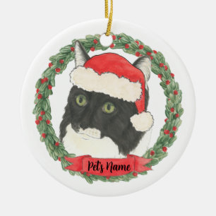 Personalized Tuxedo Ragamuffin Cat Ceramic Tree Decoration