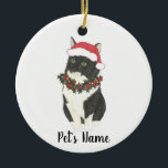 Personalized Tuxedo Ragamuffin Cat Ceramic Tree Decoration<br><div class="desc">Make the nice list this year with an ornament of your favorite fluffy cat elf!</div>