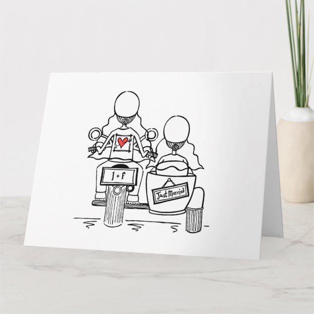 Personalized Two Brides Biker Motorcycle Wedding Card (Front)