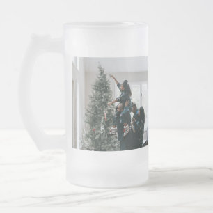 Personalized Two Sided Family Christmas Photo  Frosted Glass Beer Mug