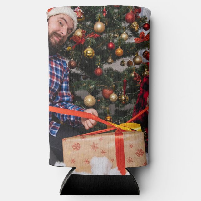 Personalized Two Sided Family Christmas Photo  Seltzer Can Cooler (Front)