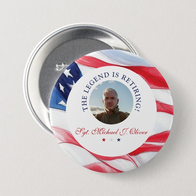 Personalized U.S. Military Retirement Photo 7.5 Cm Round Badge (Front & Back)