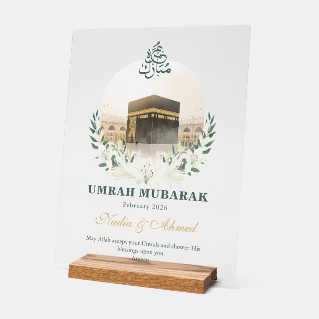 Personalized Umrah Mubarak Acrylic Sign (Angle)