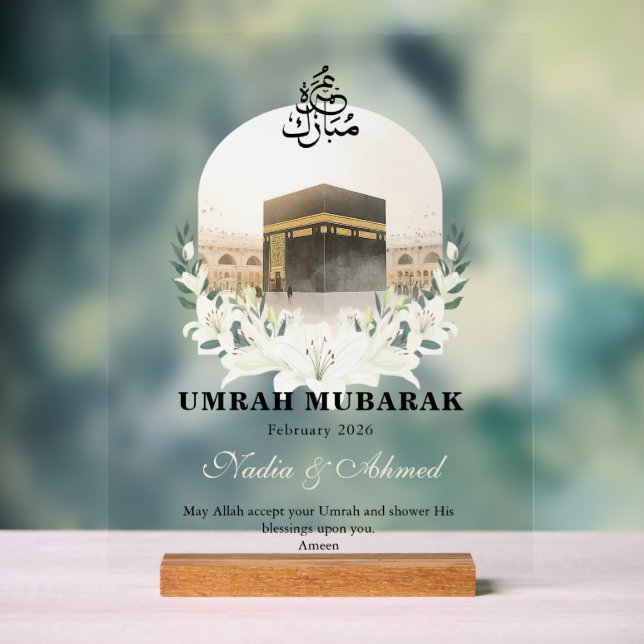 Personalized Umrah Mubarak Acrylic Sign (Neutral)