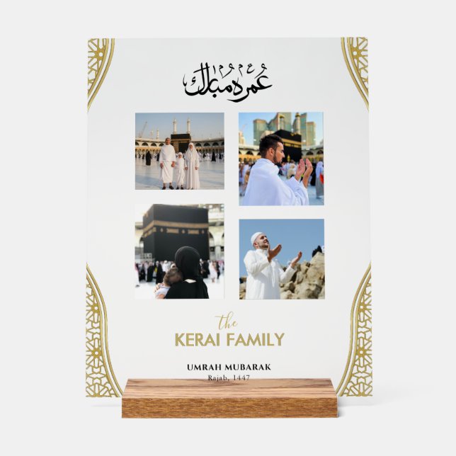 Personalized Umrah Mubarak Photo Collage Acrylic  Sign (Front)