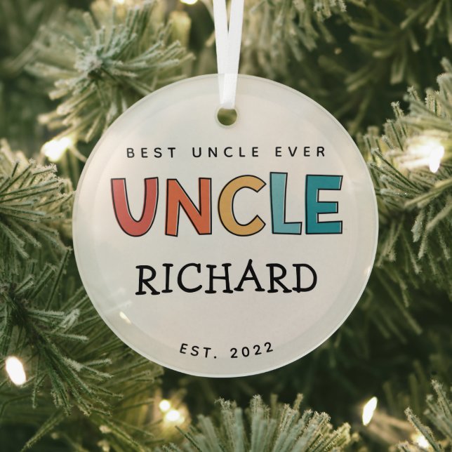 Personalized Uncle Retro Gift Best Uncle Ever Cute Glass Tree Decoration (Insitu)