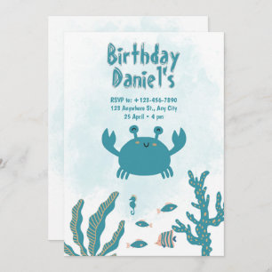 Personalized Under the Sea Crab Birthday Invitatio Invitation