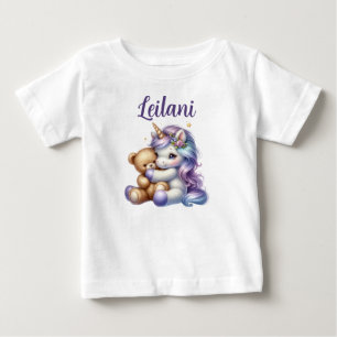 Personalized Unicorn and Teddy Bear Baby T-shirt