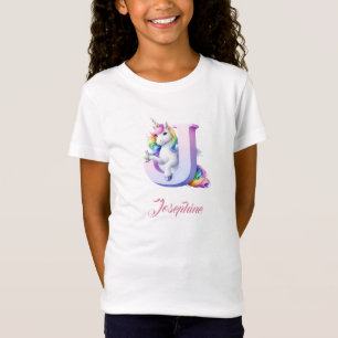 Personalized unicorn birthday t-shirt J letter