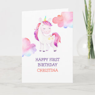 Personalized Unicorn Happy Birthday Girls Card