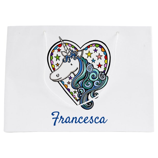 Personalized Unicorn Heart Large Gift Bag (Front)