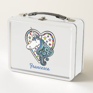 Personalized Unicorn Heart Metal Lunch Box