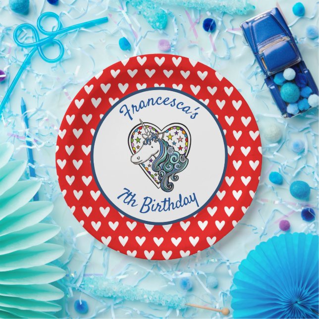 Personalized Unicorn Heart Paper Plate (Party)