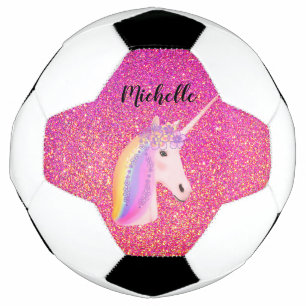 Personalized Unicorn Pink Glitter Sparkles Girls Soccer Ball