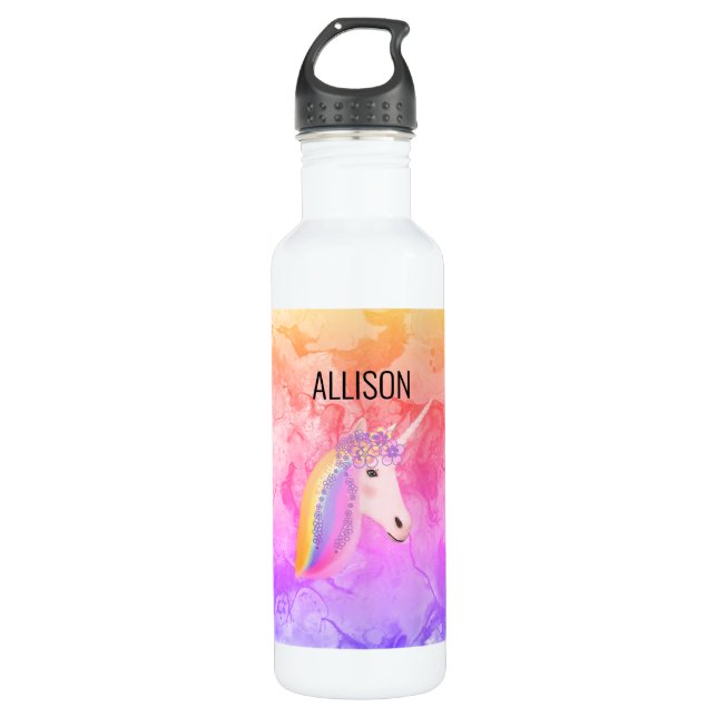Personalized Unicorn Rainbow Kids 710 Ml Water Bottle (Front)