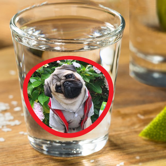 Personalized Unique Red Frame Dog Lover Photo Gift Shot Glass (Creator Uploaded)