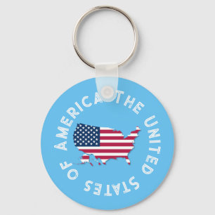 Personalized United States Map Flag Red White Blue Key Ring