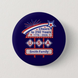 Personalized USA 250–Patriotic Retro Marquee 6 Cm Round Badge