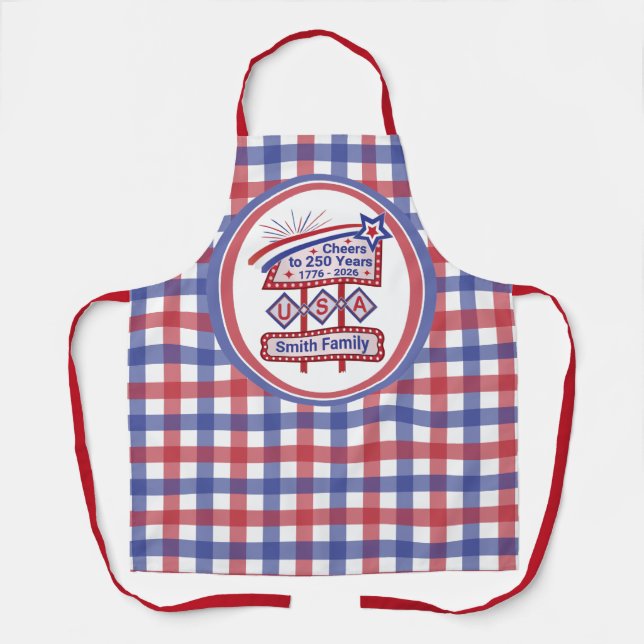 Personalized USA 250–Patriotic Retro Marquee Apron (Front)