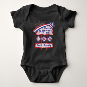 Personalized USA 250–Patriotic Retro Marquee Baby Bodysuit
